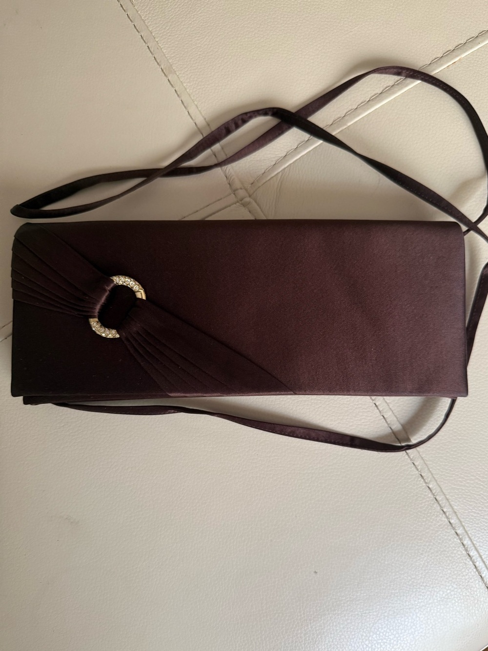 Caparros Deep Brown Satin Evening Clutch with Rhinestone Ring